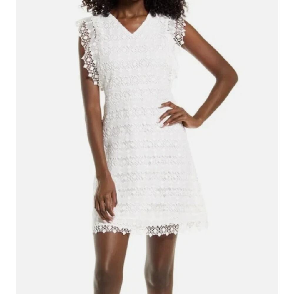 AmyLynn Flutter Sleeve White Lace Dress A-Line Small